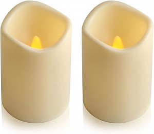 Flammenlose LED-Kerze von Eleoption für den Außenbereich mit eingebautem 6-Stunden-Timer, tägliche automatische EIN- und Ausschaltung, flackernde Stumpenkerzen, batteriebetrieben (2 PCS)