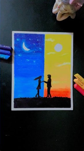 Day & Night Love Art 🌙☀️ Beautiful Couple Drawing #youtubeshorts #drawing #heavenartbymanish
