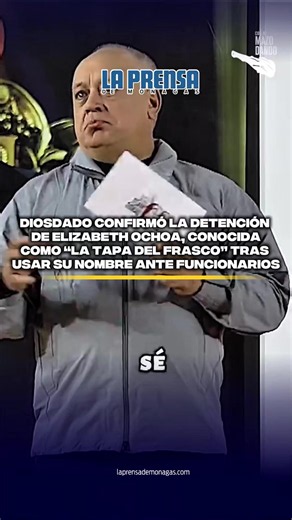 #Sucesos | El ministro de Relaciones Interiores, Justicia y Paz, Diosdado Cabello, confirmó el miércoles 9 de septiembre la detención de Elizabeth Ochoa, conocida en redes sociales como “la tapa del frasco”, por un video viral en el que insinuó que estaba apadrinada por el funcionario oficialista. Durante su programa Con el mazo dando, Cabello señaló que funcionarios acudieron a la vivienda de Ochoa durante la madrugada del miércoles y precisó que la detención ocurrió después de que la mujer pre