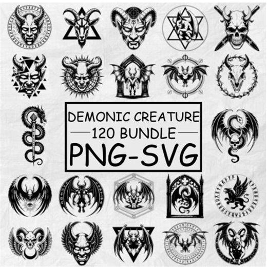 Demonic Creature PNG SVG Bundle, Gothic Devil Logos, Occult Symbols, Satanic Emblems, Dark Fantasy Clipart for Cricut Print Instant Download - Etsy