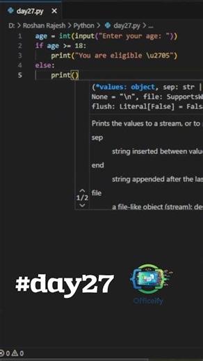 Python Day 27 | Check eligibility to vote ✅ #coding #python #pythonprogramming #viral #coding #views