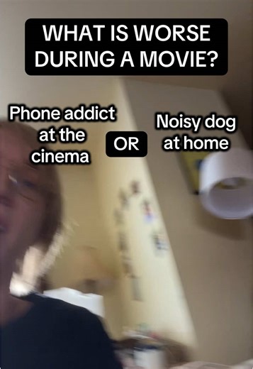 What’s a bigger distraction/pet peeve for you, a full brightness phone in front of you at the theater OR a pug who can’t breathe without breaking the sound barrier? #movietok #cinema #movietheater #pugsoftiktok #funnydog