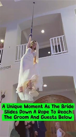 A Unique Moment As The Bride Slides Down A Rope To Reach The Groom And Guests Below. #wedding