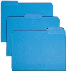 Smead Interior File Folder, 1/3-Cut Tab, Letter Size, Sky Blue, 100 per Box, Expandable File Folders for Filing Cabinet