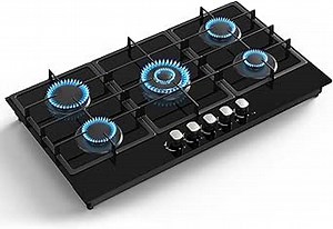 36 Inch Gas Cooktop Propane Stove, 5 Burner Built-in Gas Stove Top with Tempered Glass Panel, NG/LPG Dual Fuel Auto Ignition Propane Cooktop with Thermocouple Protection