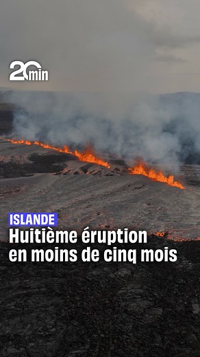 497K views · 5.9K reactions | L'Islande connaît une nouvelle éruption volcanique ce mardi, la huitième en moins de cinq mois. Selon l’Office météorologique islandais (IMO), la lave s’échappe du cratère de Sundhnúkagígar, au nord de la ville de Grindavik, dans le sud-ouest du pays. La fissure initiale, longue de 700 mètres, s’est étendue à 1.200 mètres en quelques heures, selon les dernières observations. ➡️ https://www.20min.fr/UBX | 20 Minutes | Facebook