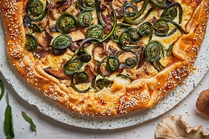 Fiddlehead and Mushroom Galette With Caramelized Onion Ricotta • Olive & Mango
