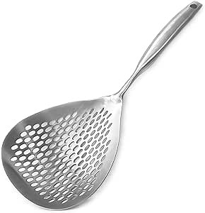 Skimmer Slotted Spoon Stainless Steel 18/8,Pasta Spider Strainer with Handle,Large Colander Ladle Strainer Spoon,Metal Single-Piece Design Slotted Spoons for Cooking,Frying,Draining,Straining