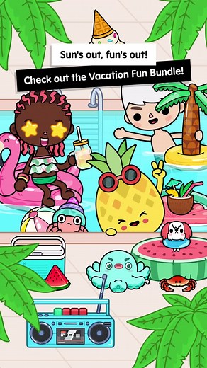 Start packing your suitcase! 🧳 Head straight from the snowy slopes ⛷ to grab a sunny poolside popsicle 🌞 with the Vacation Fun Bundle, out now in the #TocaLifeWorld in-app shop! 🏖
