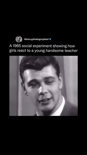 History Photographed on Instagram: "In 1965, a social experiment captured the reactions of schoolgirls when introduced to a young, attractive teacher. The footage reveals the students’ visible excitement, nervous laughter, and bashful glances, highlighting the impact of physical appearance on first impressions."