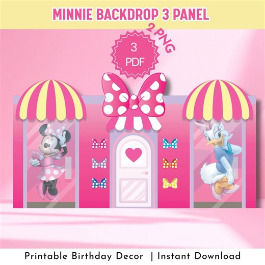 Minnie Mouse Birthday Backdrop Panels, Cartoon Boutique Party Decor (digital Download) - Etsy