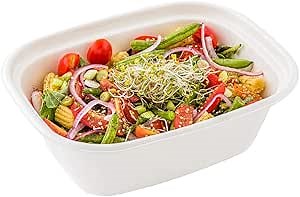 Restaurantware Pulp Tek 60 Ounce Bagasse Containers 100 Grease Impervious Salad Plates - Lids Sold Separately Microwavable White Bagasse Plates Reinforced Rim Sturdy For Salads Or More