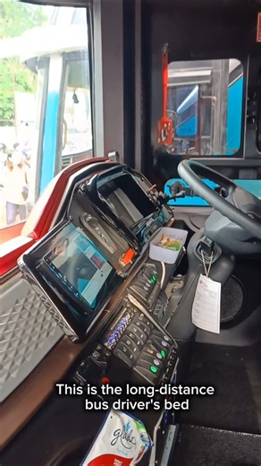 This bus has 2 drivers for long trips