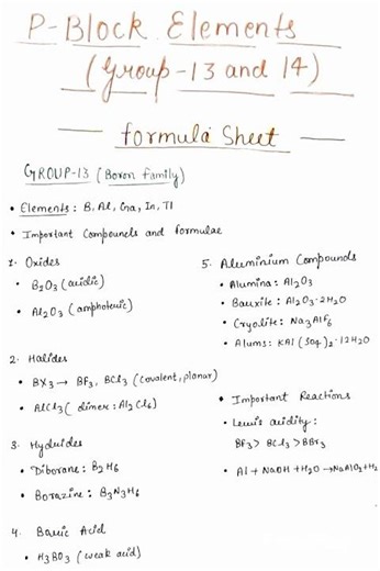 P - block Elements ( group - 13 and 14 ) | Formula Sheet | IIT-JEE | NEET | CUET | CBSE | Class -11🔥