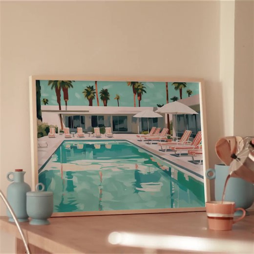 Retro Swimming Pool Print: Pink Palm Springs Summer Art (digital Download) - Etsy