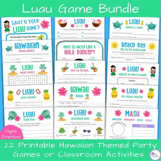 Luau Party Games Printable Hawaiian Theme Party Idea, Aloha Party Hawaii Activities for Kids Class, Tropical Party Games Bundle, Tiki Party - Etsy Canada