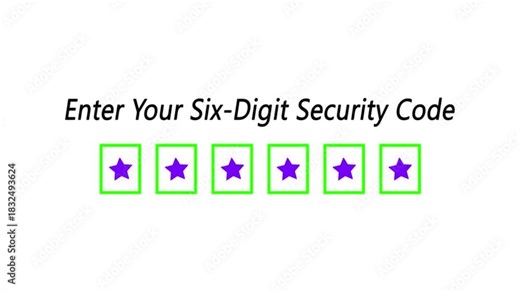 Six-Digit Security Code Entry Animation. PIN code input UI animation - six digit password. Secure login passcode entry animation
