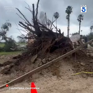 Stormy weather, including strong winds and heavy rain, continued in parts of Southern California. Footage captured by a socal resident shows storm damage at Carpinteria State Beach, in Santa Barbara County. | KTLA 5 News