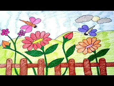 Easy and simple Flower Garden Drawing for kids