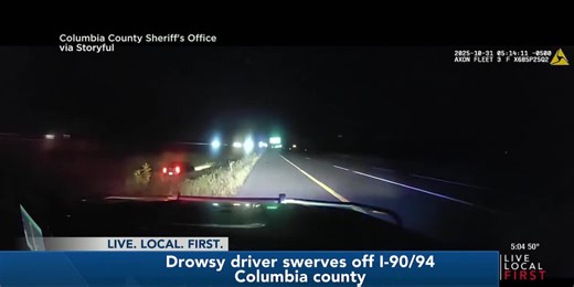 Dashcam shows moment a drowsy driver swerves off Wisconsin interstate