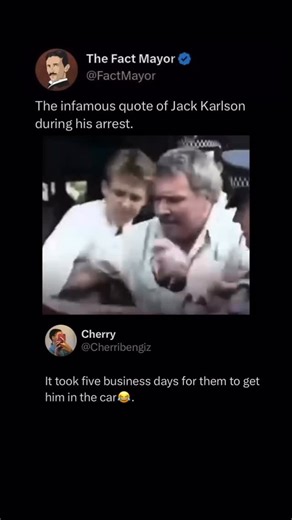 Fact Mayor on Instagram: "In 2009, a video of Jack Karlson being arrested unexpectedly captured the internet’s attention. Surrounded by several police officers, Karlson remained remarkably calm and unusually articulate, delivering commentary that sounded more like a dramatic courtroom monologue than a typical arrest exchange. His composed demeanor and theatrical line delivery transformed what could have been an ordinary confrontation into a strangely captivating moment. Online viewers quickly em