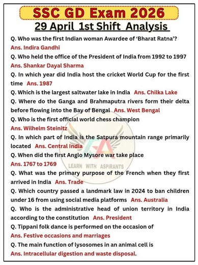 SSC GD Exam Analysis 2026| SSC GD Question Paper 2026 | 29 April 1st Shift | SSC GD Paper Solution