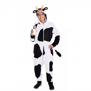 Spirit Cow Costume Jumpsuit with Hood‎ and Tail Halloween Cosplay Adult  S/M