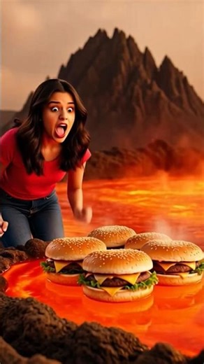 "I Jumped Into MOLTEN LAVA For This Burger! 🍔🔥""Hunger Level: 1000% (The Floor is Lava Edition)"