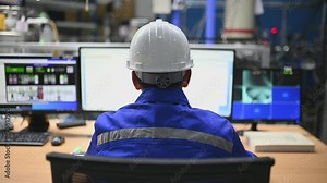 Engineer working at control room,Manager control system,Technician man monitoring program from a lot of monitor