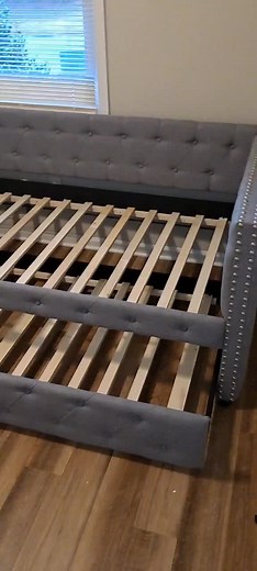 Daybed with Trundle, grey button tuft upholstery #glowup #AtlantaFurnitureDealer #Daybed #bedroom #beds #livingroom #blackownedbusiness