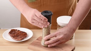 CIRCLE JOY Manual Salt and Pepper Grinder Set For Professional Chef, Refillable Salt and Pepper Shakers with Ceramic Blades, Adjustable Coarseness and BPA-free 180ml Glass Container, Tall Black White