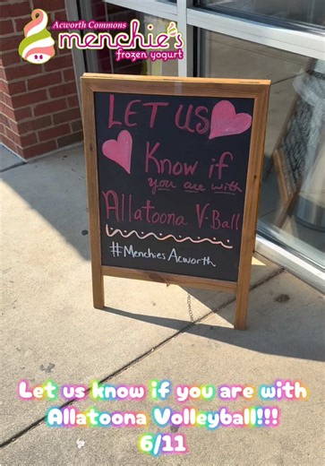🏐💙 Allatoona Volleyball Spirit Day at Menchie’s Acworth! 💙🏐 Come out and support your Allatoona High School volleyball team while treating yourself to your favorite froyo 🍦✨ Bring your friends, rep your school spirit, and let’s make it a sweet night! 🙌 📍Menchie’s Acworth ⏰ Open ‘til 10pm #AllatoonaHighSchool #AllatoonaVolleyball #SpiritDay #MenchiesAcworth #FroyoFun
