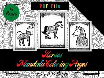 Horses Mandala Coloring Pages For Kids, Coloring Sheets PDF, Printable Pages