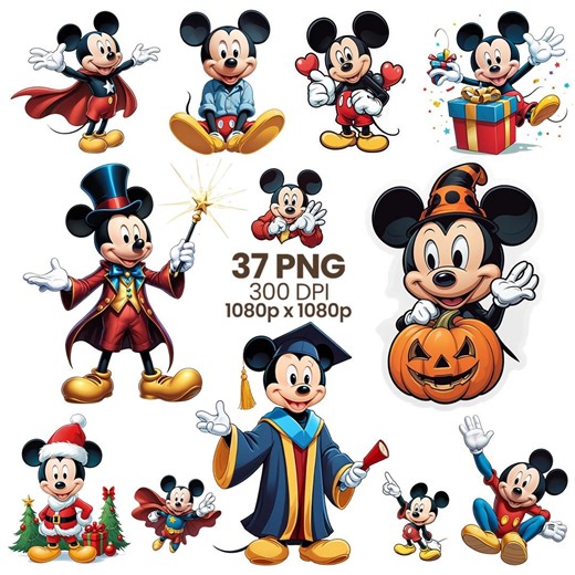 Mickey Mouse Cartoon PNG Clipart Bundle, Cartoon Graphics (digital Download) - Etsy