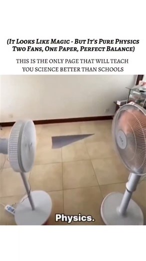 Science on Instagram: "When two fans blow air directly toward each other, their opposing airflows collide, creating a small zone of balanced pressure in between. This equilibrium zone, or “sweet spot,” is where forces from each side cancel out, allowing lightweight objects like a paper airplane to appear suspended in midair. The phenomenon beautifully demonstrates principles of aerodynamics — particularly the Bernoulli principle and lift dynamics. As faster air moves around the paper plane, it l