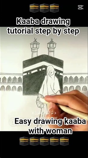How to draw kaaba 🕋 with women🧕 tutorial step by step | easy drawing #shorts #viral #islamicdrawing