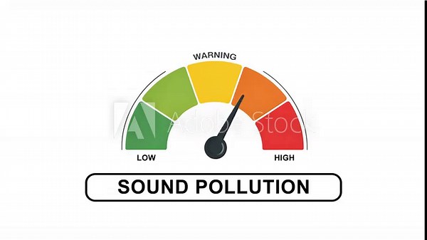 Animated sound pollution meter showing movement from low level to high level, ideal for illustrating increasing noise levels, environmental awareness, and urban pollution concepts
