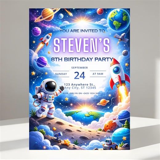 Outer Space Birthday Invitation, Astronaut Rocket Theme Party (digital Download) - Etsy