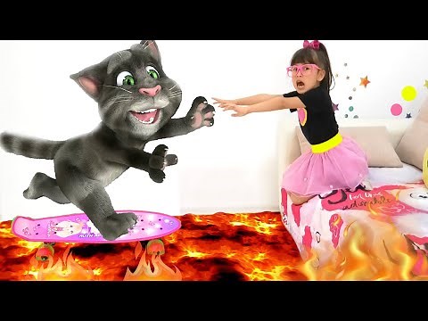 The floor is lava challenge with Talking Tom and Abby Hatcher - Funny Pretend Play Kids Video