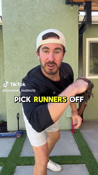 Catcher glove drop to first base 🤯 have you seen this before? Put your answer in the comments 👇 In this situation, we got a right-handed pitcher and a runner on first base. To successfully pick off a runner from first base without even looking, the catcher indicates when to pick off with a glove drop. The pitcher comes set and ignores the base runner at first. As the pitcher is coming set, the base runner takes an extra step. As the base runner takes an extra step, the catcher sees this, drops