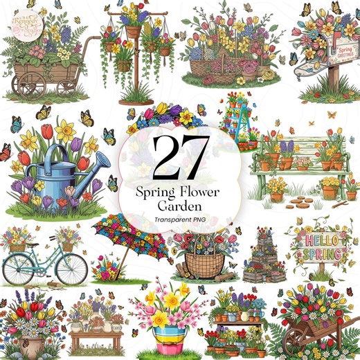 Spring Flower Garden PNG Clipart Watercolor Floral Spring Digital Download for Scrapbook & Planner SFG01 - Etsy
