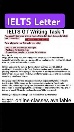 IELTS GT Writing Task 1 Sample | online classes available #ielts #ieltswriting