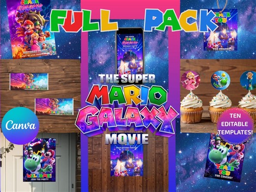 Super Mario Galaxy Birthday Bundle | Mario Galaxy Party Decor | Digital Download, Editable With Canva - Etsy