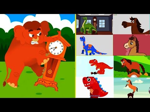 Hickory dickory dock ⏰ Funny elephant 🐘 vs. dino 🦕 🦖 vs. Horse 🐴