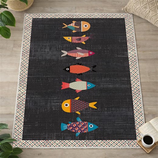 Carnival Fish Pattern Rug for Kitchen, Aqua Themed Funny Fish Carpet, Nonslip Washable Animal Decor - Etsy