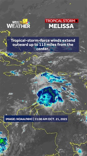 Tropical Storm Melissa forms over central Caribbean Sea as 13th tropical storm of the season. Track storms on radar in the WBAL-TV 11 News app: https://www.wbaltv.com/article/tracking-melissa-october-21-2025/69108641 | WBAL-TV 11 Baltimore