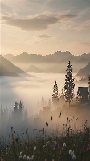 Cozy Mountain Valley Cabin View in 4K | Foggy Nature Ambience #Short
