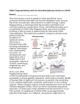 DNA Fingerprinting & STEM - No Prep - Worksheet - 100% Editable