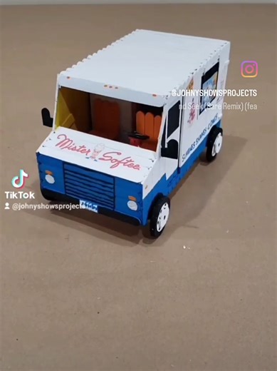 DIY Mr. Softee Ice Cream Truck. Made out of popsicle sticks, was easy and simple. Great project to make at home with kids. #diy #diyproject #project #icecreamtruck #fun