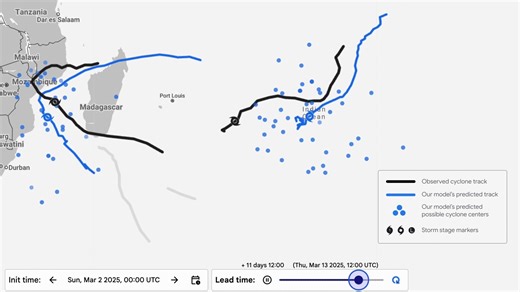 Circle Forward on Instagram: "AI just levelled up weather forecasting. Google DeepMind has launched Weather Lab, a cutting-edge AI model that can predict tropical cyclones up to 15 days in advance with surprising accuracy. Here’s what makes it a game-changer: • Simulates 50 potential storm paths for each cyclone • Accurately forecasts track, intensity, size and shape • Beats top models like NOAA and ECMWF in precision • Already trusted by experts like the National Hurricane Center and UK Met Off